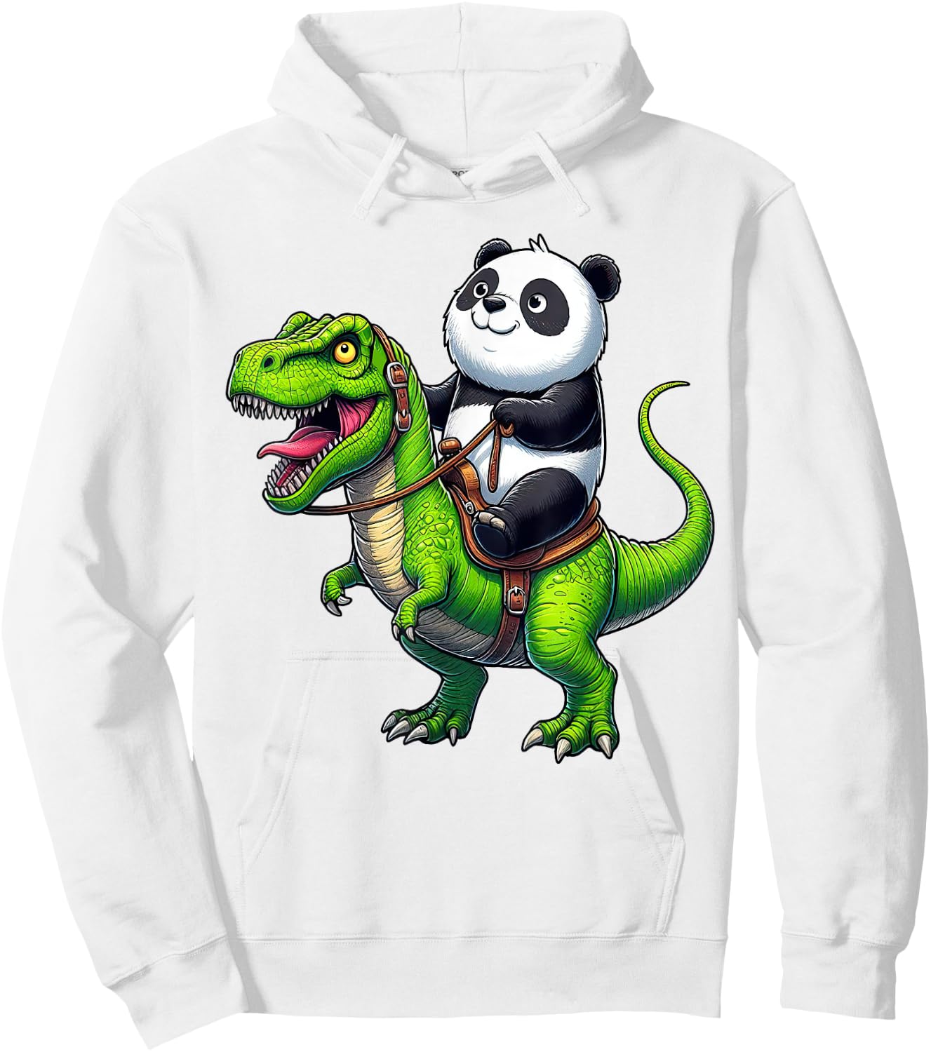 Panda Riding Dinosaur T Rex Funny Boys Girls Kids Hoodie - Hoodie | White