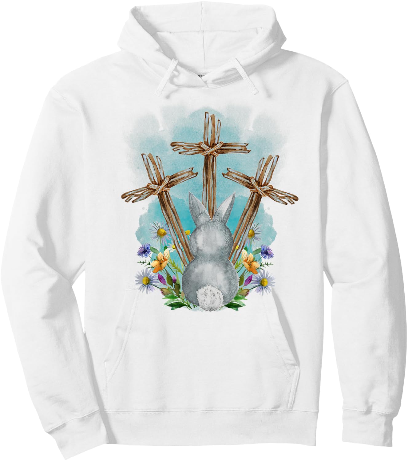 Easter Bunny with Trio Crosses Inspirational Christian Faith Hoodie - Hoodie | White