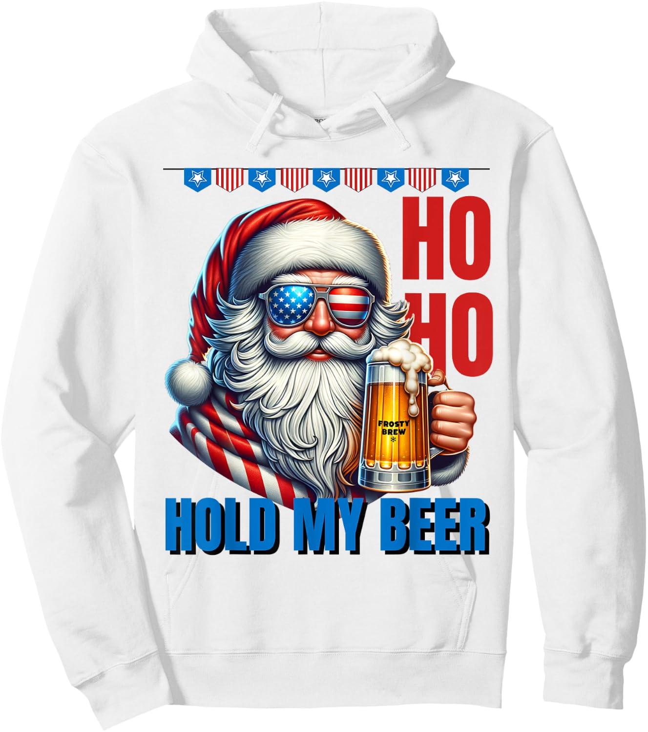 Funny Santa Claus Christmas July 4th Patriotic Hold My Beer Women Men Hoodie - Hoodie | White