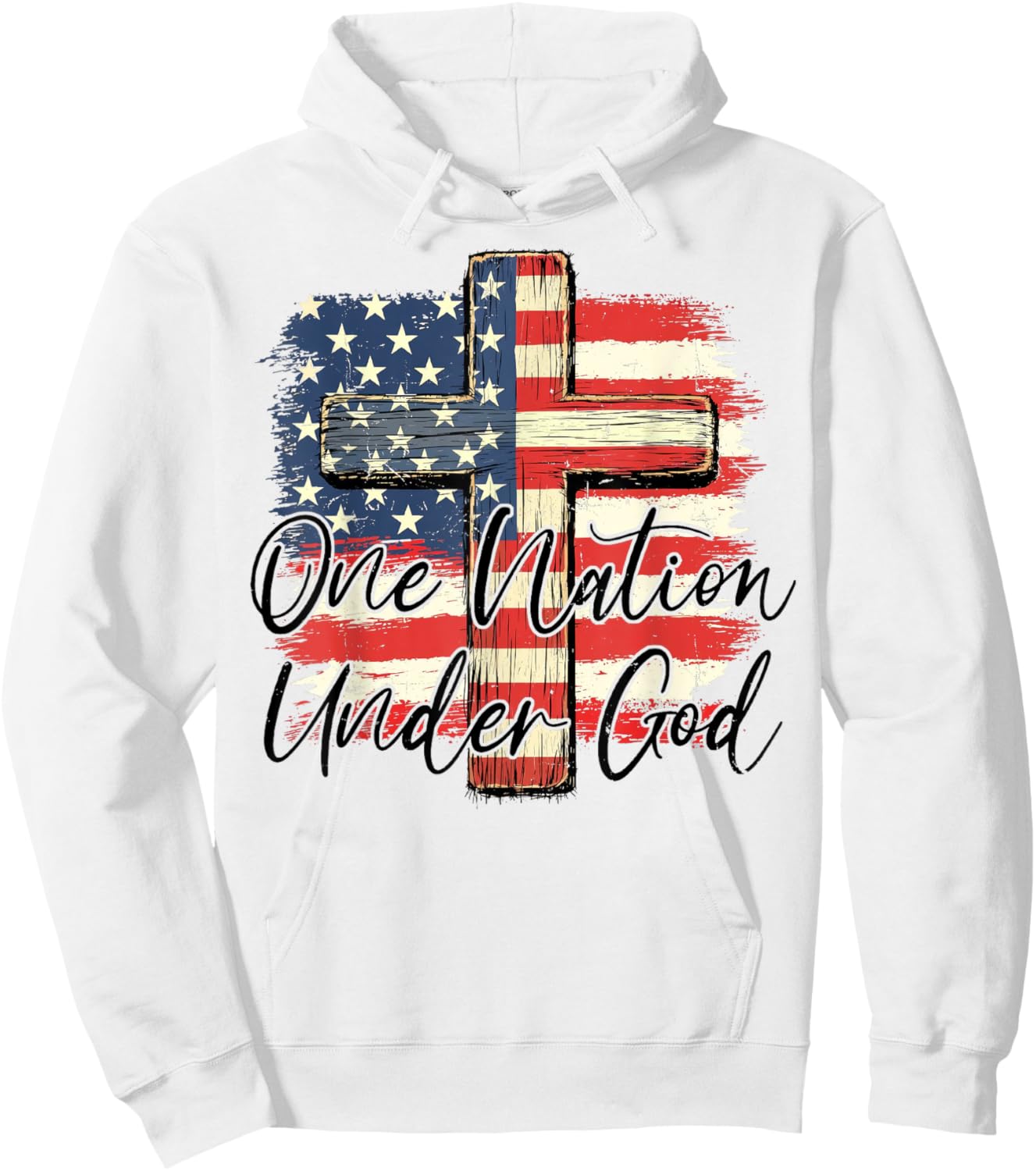 One Nation Under God Cross American Flag 4th Of July Hoodie - Hoodie | White