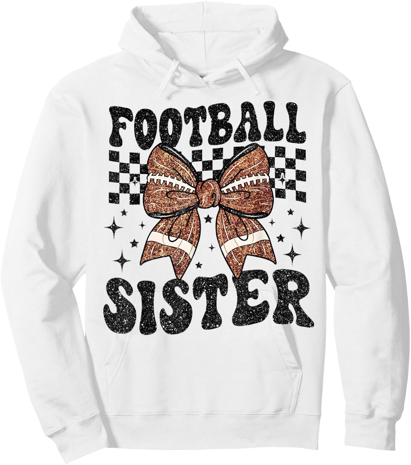 Coquette Bow American Football Sister Game Day Thanksgiving Hoodie - Hoodie | White
