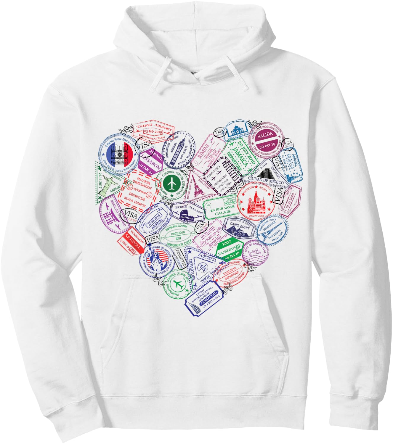 Heart Shaped Passport Travel Stamps Gift Hoodie - Hoodie | White