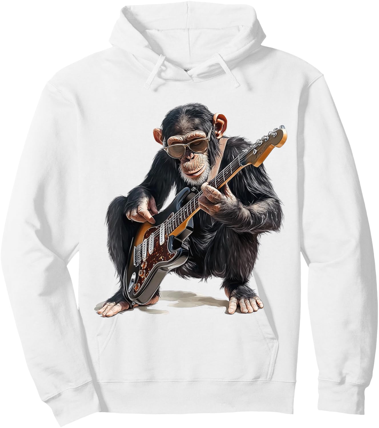 Chimpanzee Dressed as Guitarist with Guitar Monkey Rocker Hoodie - Hoodie | White