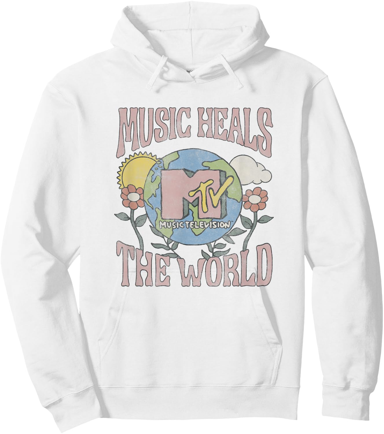 MTV Vintage Earth Day Music Heals The World Groovy Poster Hoodie - Hoodie | White