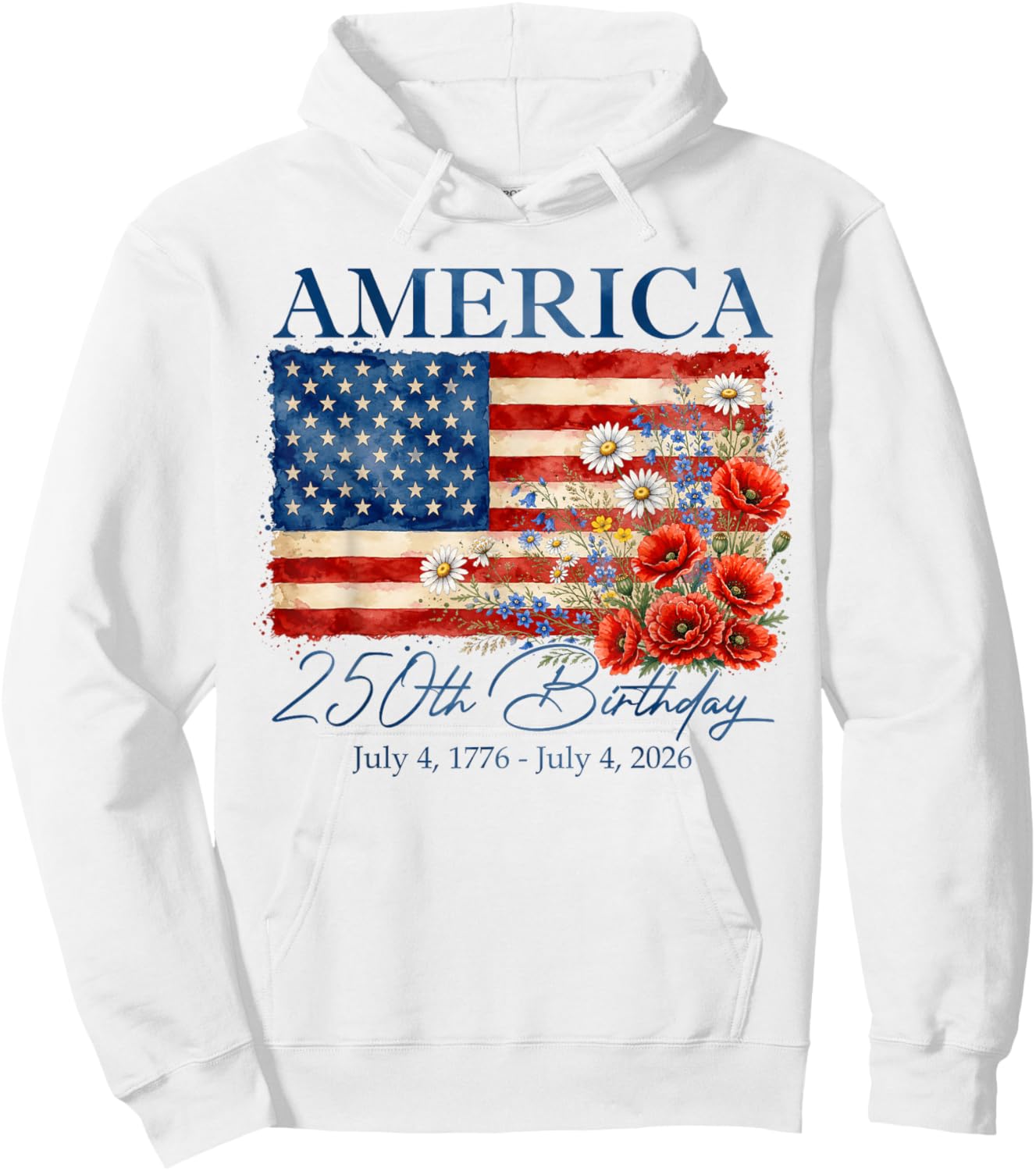 Floral 250th Anniversary USA 4th of July 250 Years America Hoodie - Hoodie | White