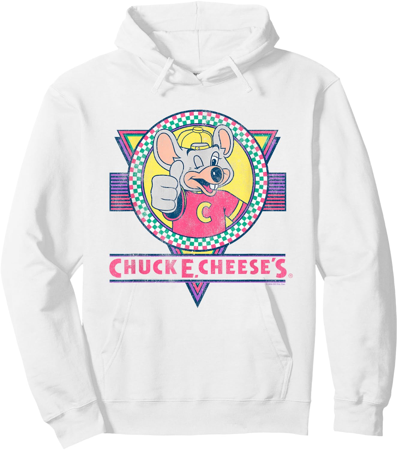 Chuck E. Cheese Winking Thumbs Up Logo Distressed Hoodie - Hoodie | White