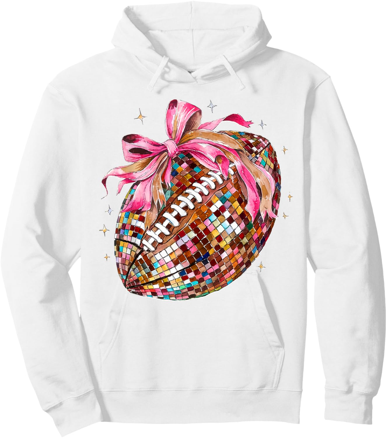 Coquette Bow Disco Funny Football Game Day Touchdown Season Hoodie - Hoodie | White