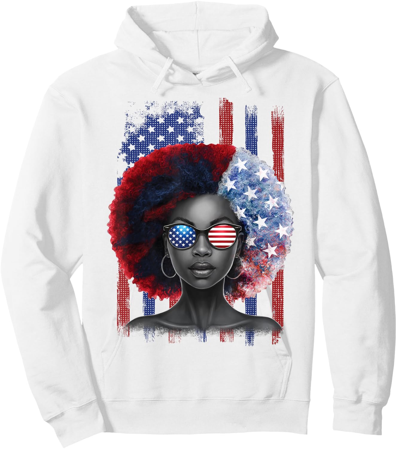 Black African American Women Patriotic Messy Bun 4th of July Hoodie - Hoodie | White