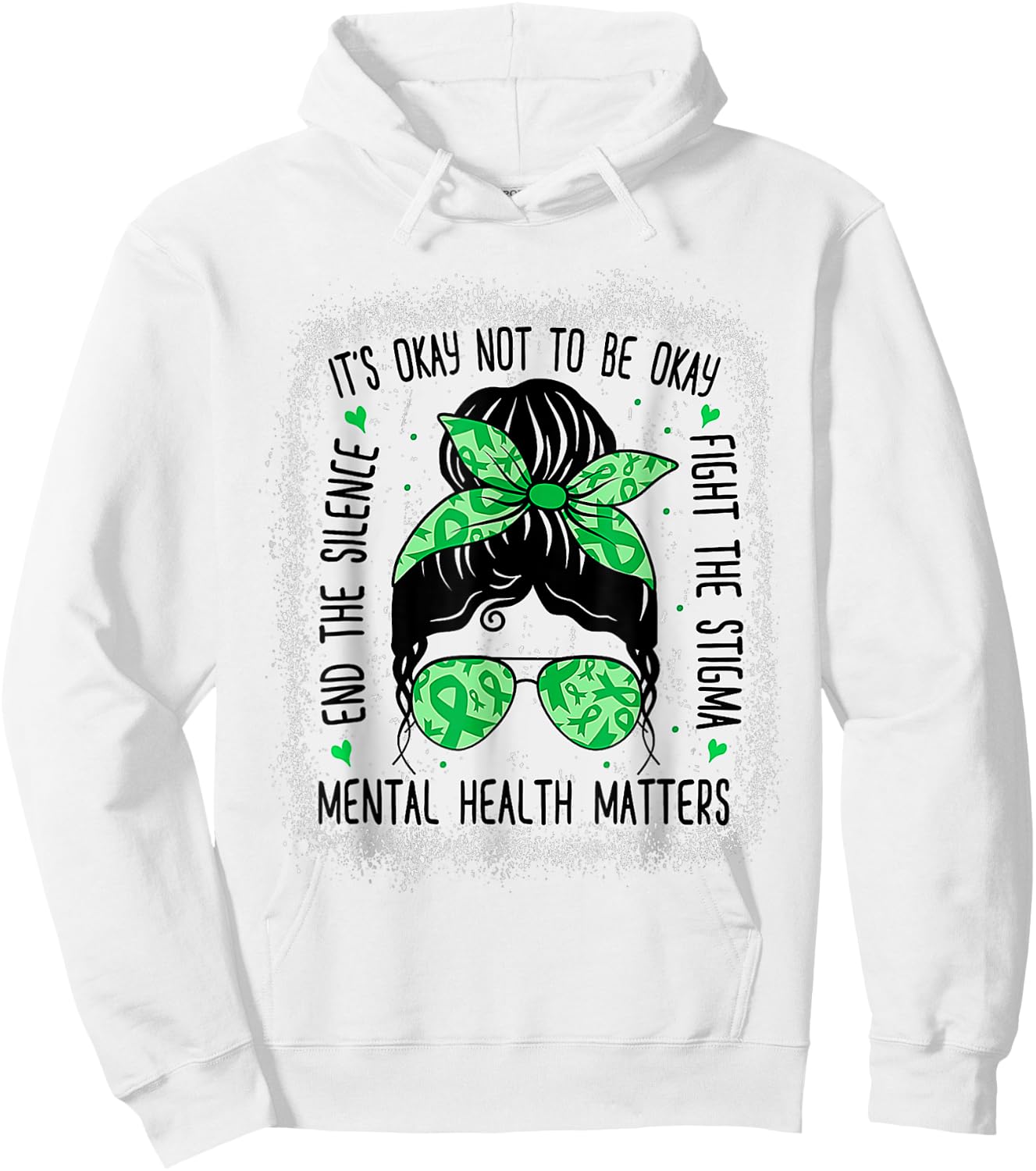 Mental Health Matters Messy Bun Mental Health Awareness Hoodie - Hoodie | White