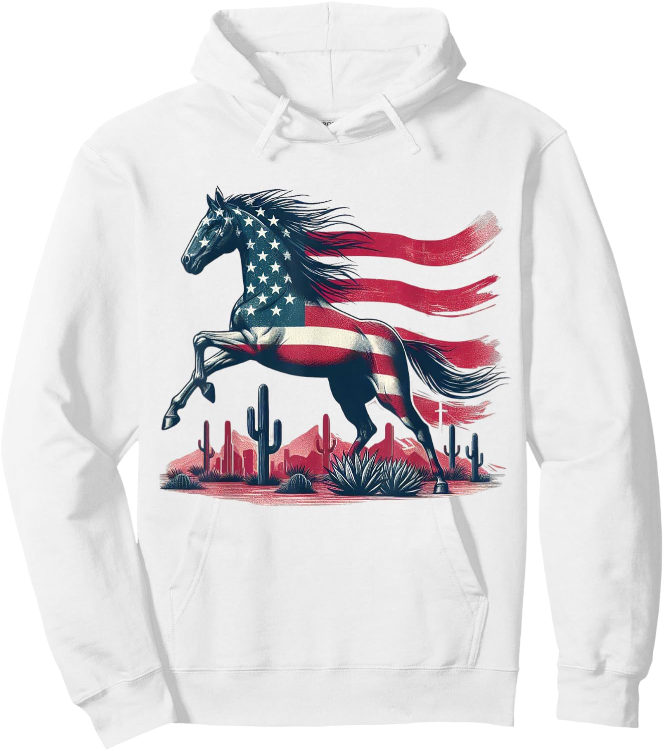 Horse American Flag USA 4th of July Horseback Riding Western Hoodie - Hoodie | White