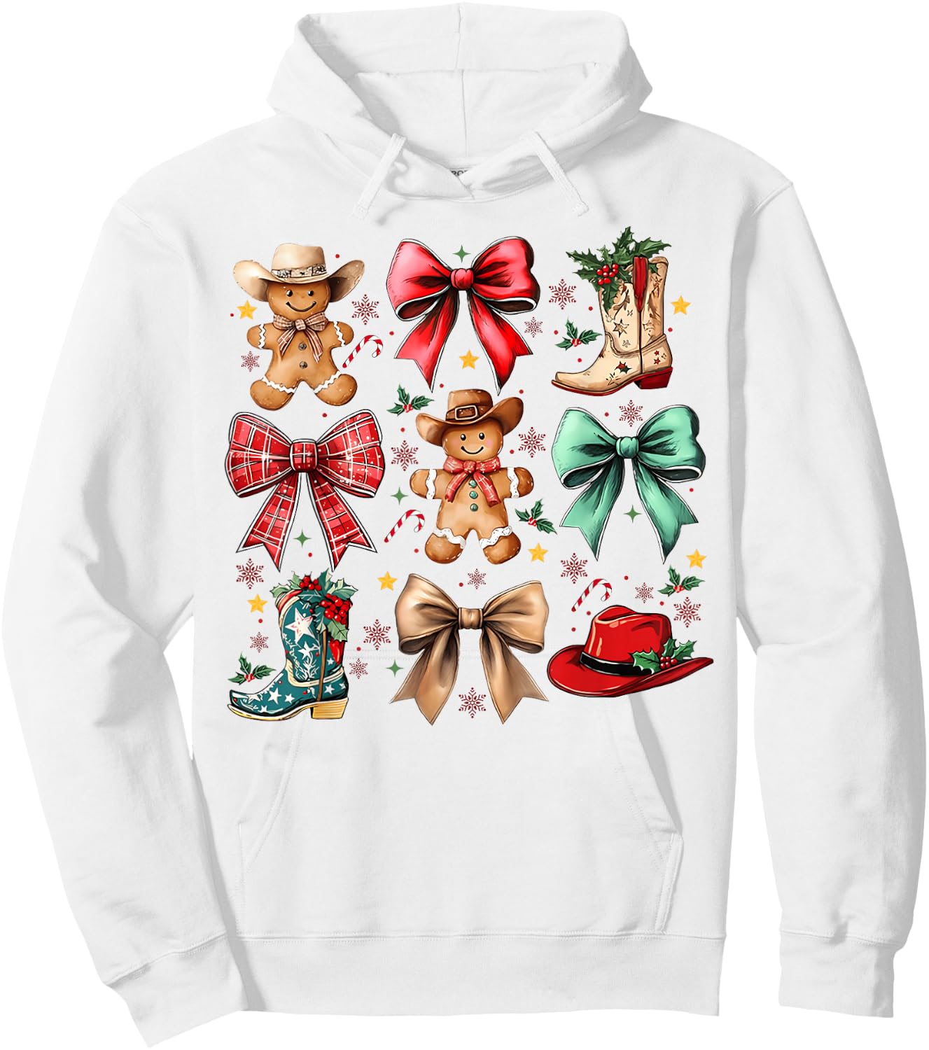 Howdy Christmas Gingerbread Western Cowboy Coquette Bow Hoodie - Hoodie | White
