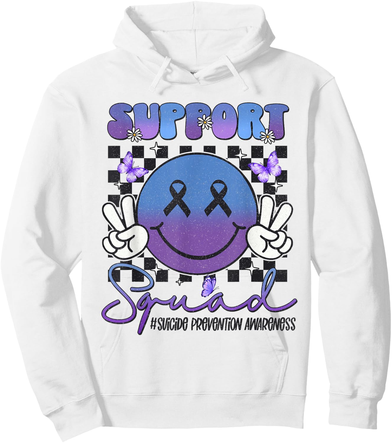Suicide Prevention Awareness Support Teal & Purple Ribbon Hoodie - Hoodie | White
