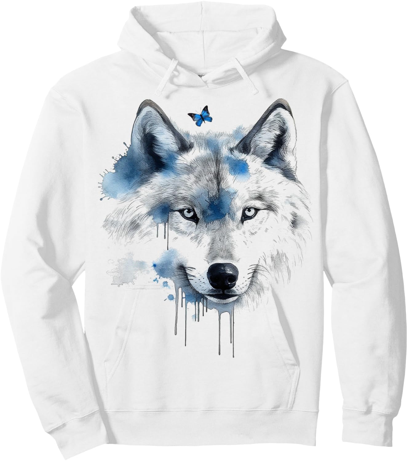 Wolf Butterfly | Art Animal Motif Wolf | Animal Lovers Hoodie - Hoodie | White