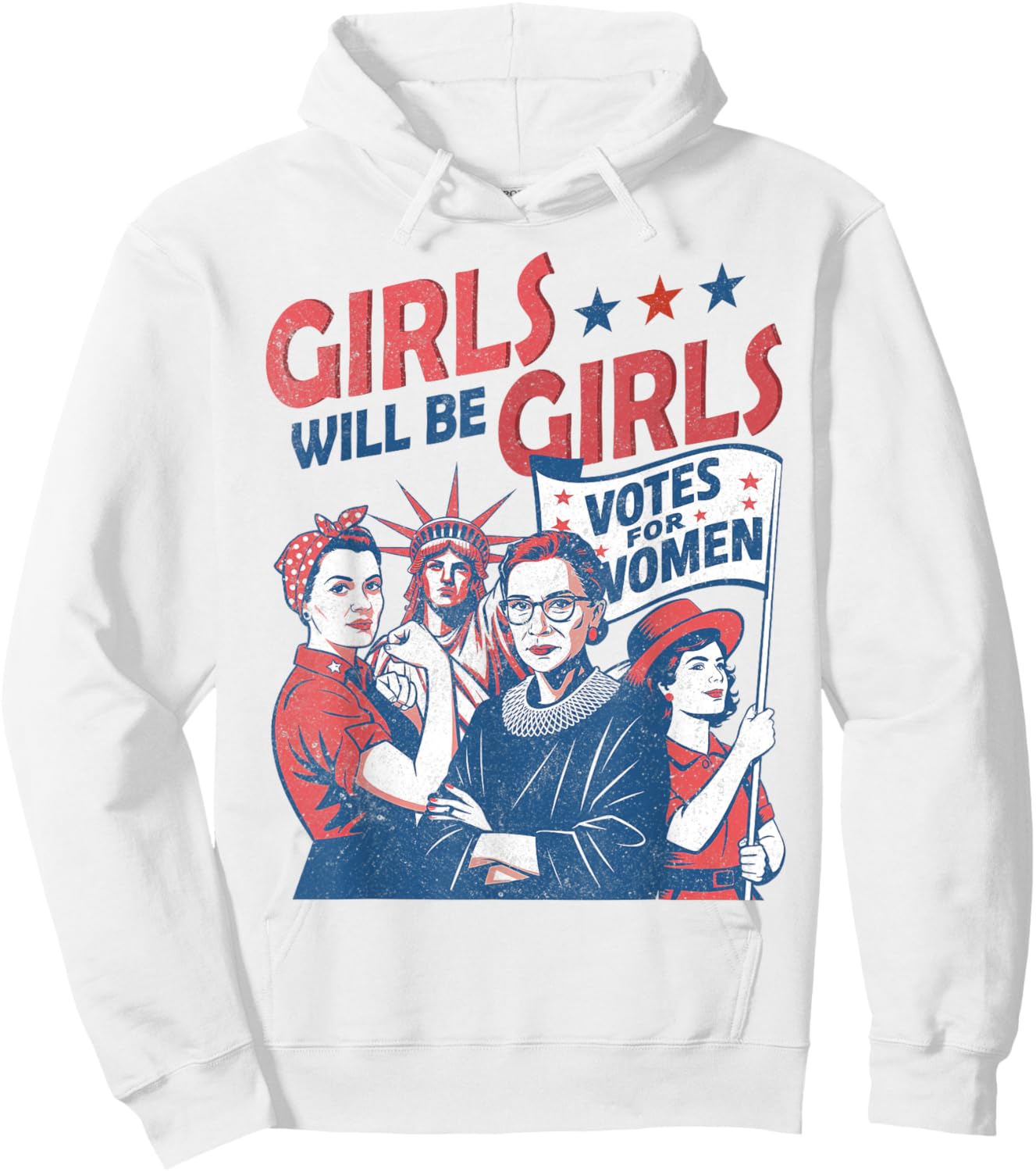 Retro Patriotic Feminist 4th of July Shirts For Girls Hoodie - Hoodie | White