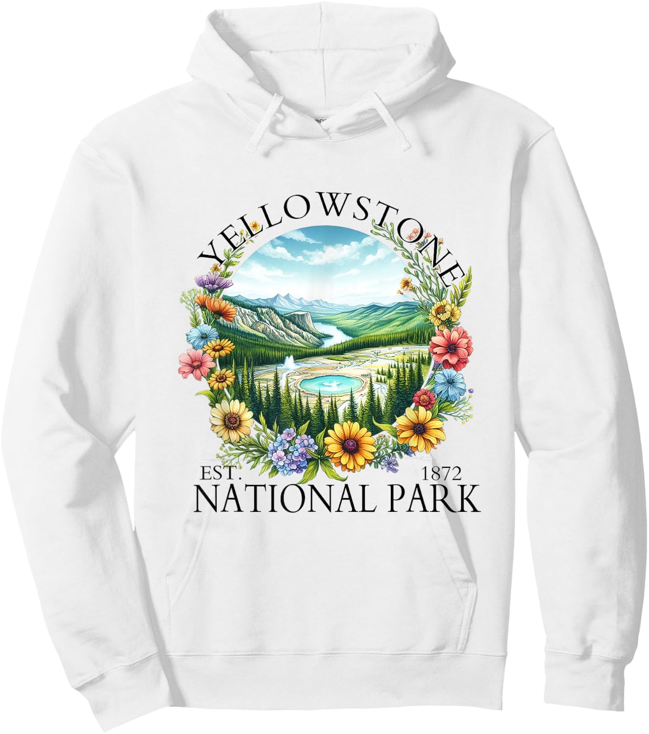 Floral Yellowstone National Park Hiking Camping Outdoor Hoodie - Hoodie | White