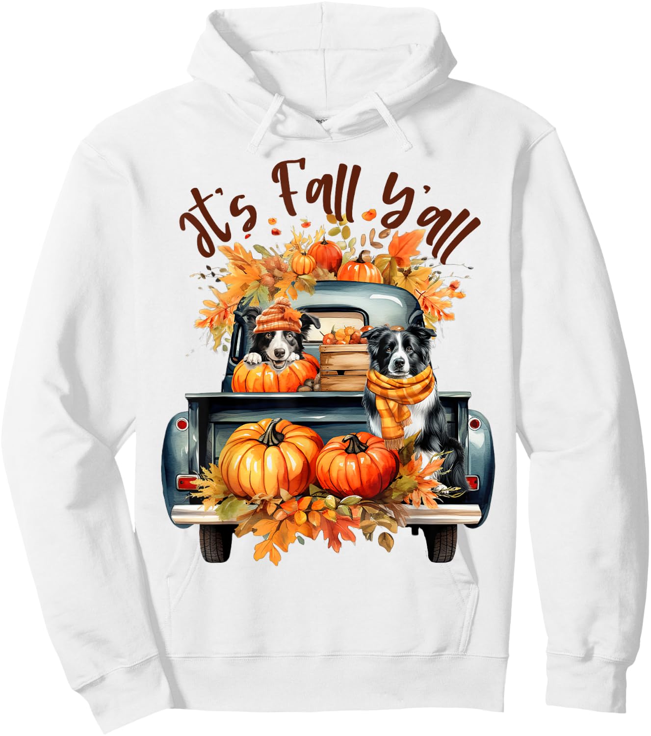 It’s Fall Y’all Border Collie Pumpkins Truck Autumn Season Hoodie - Hoodie | White