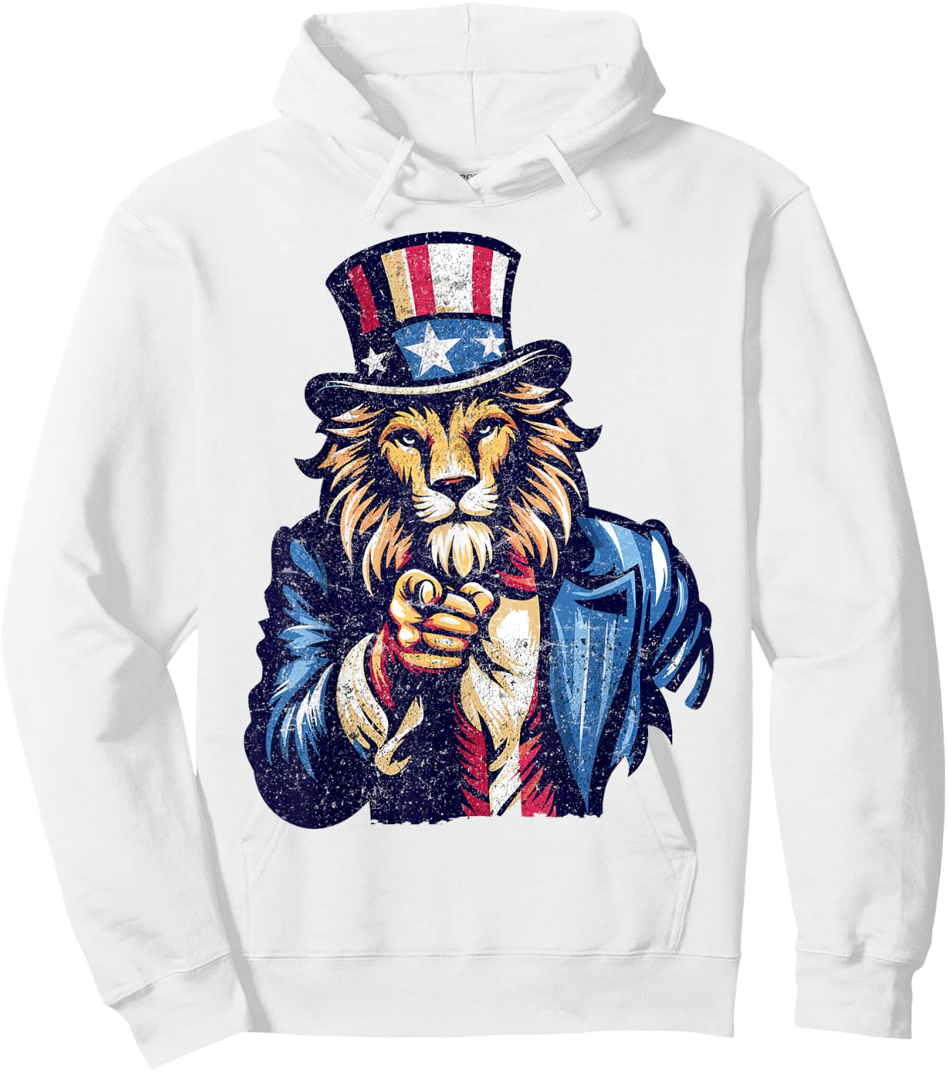Lion Uncle Sam Pointing Finger 4th Of July Patriotic Men Dad Hoodie - Hoodie | White