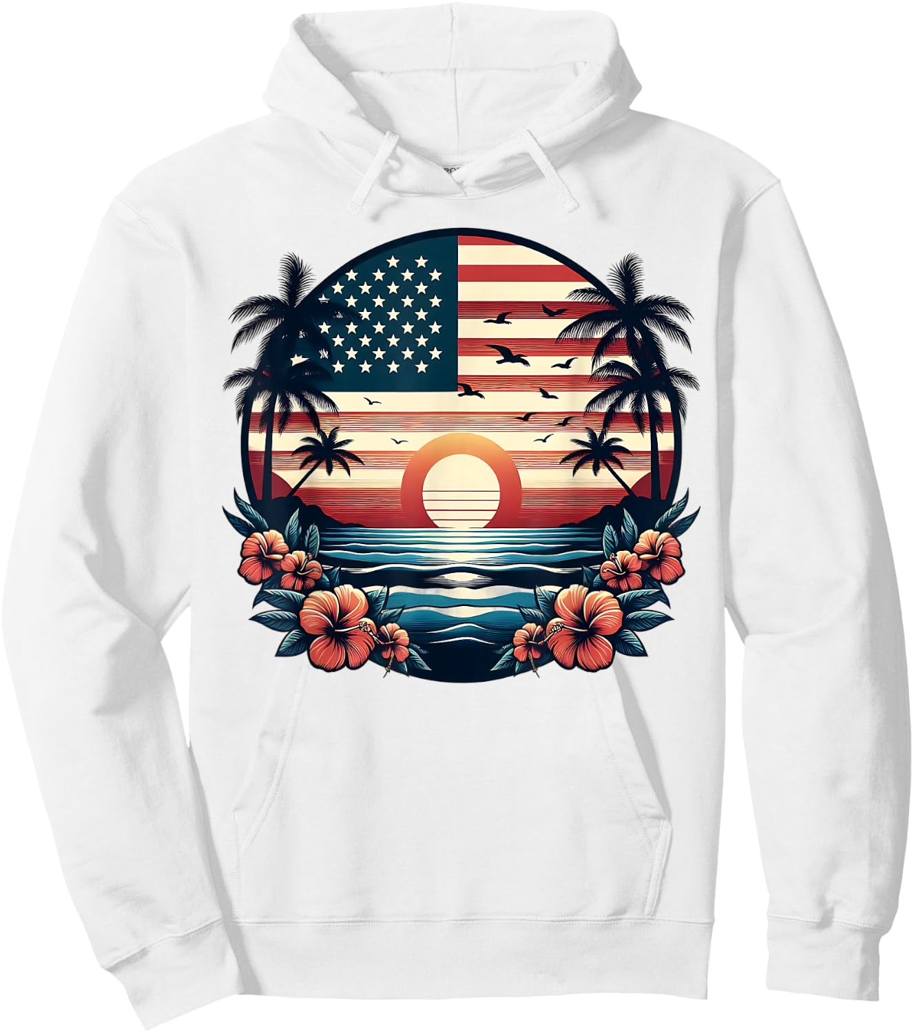American Flag Palm Trees USA Patriotic 4th of July Summer Hoodie - Hoodie | White