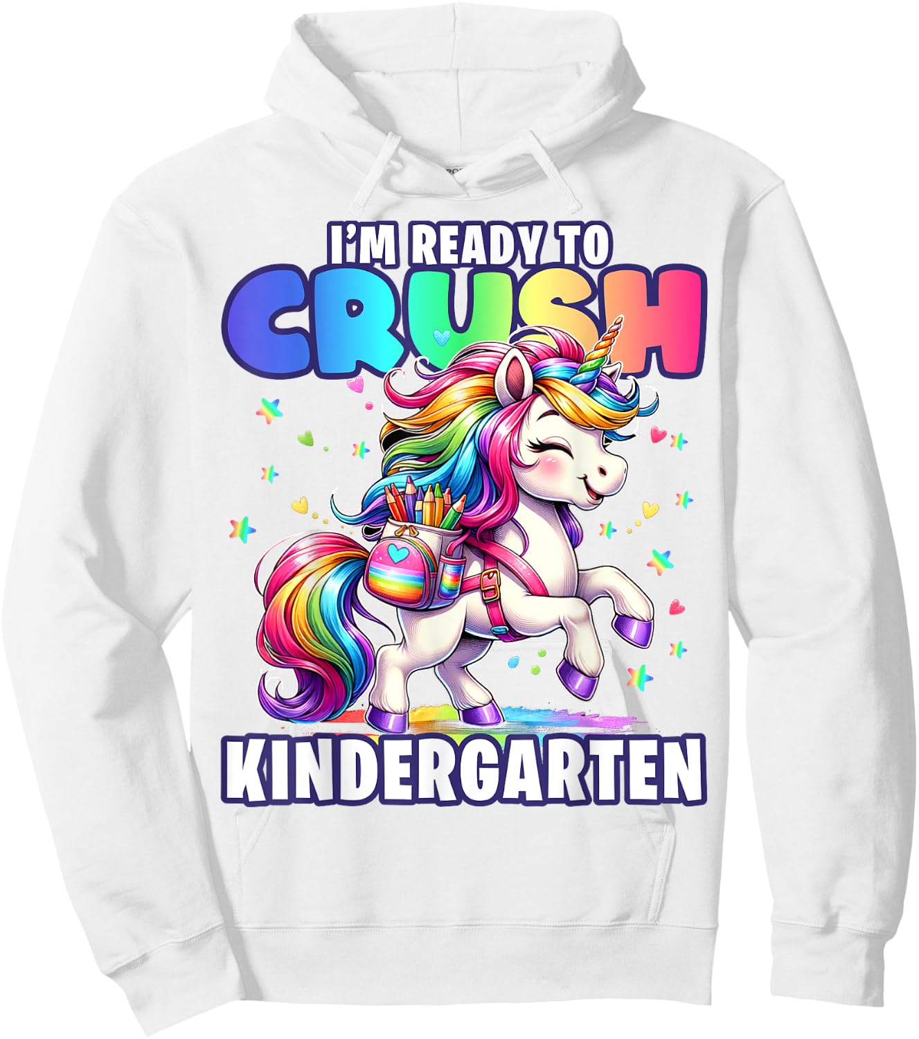 Crush Kindergarten Girls Back to School Unicorn First Day Hoodie - Hoodie | White