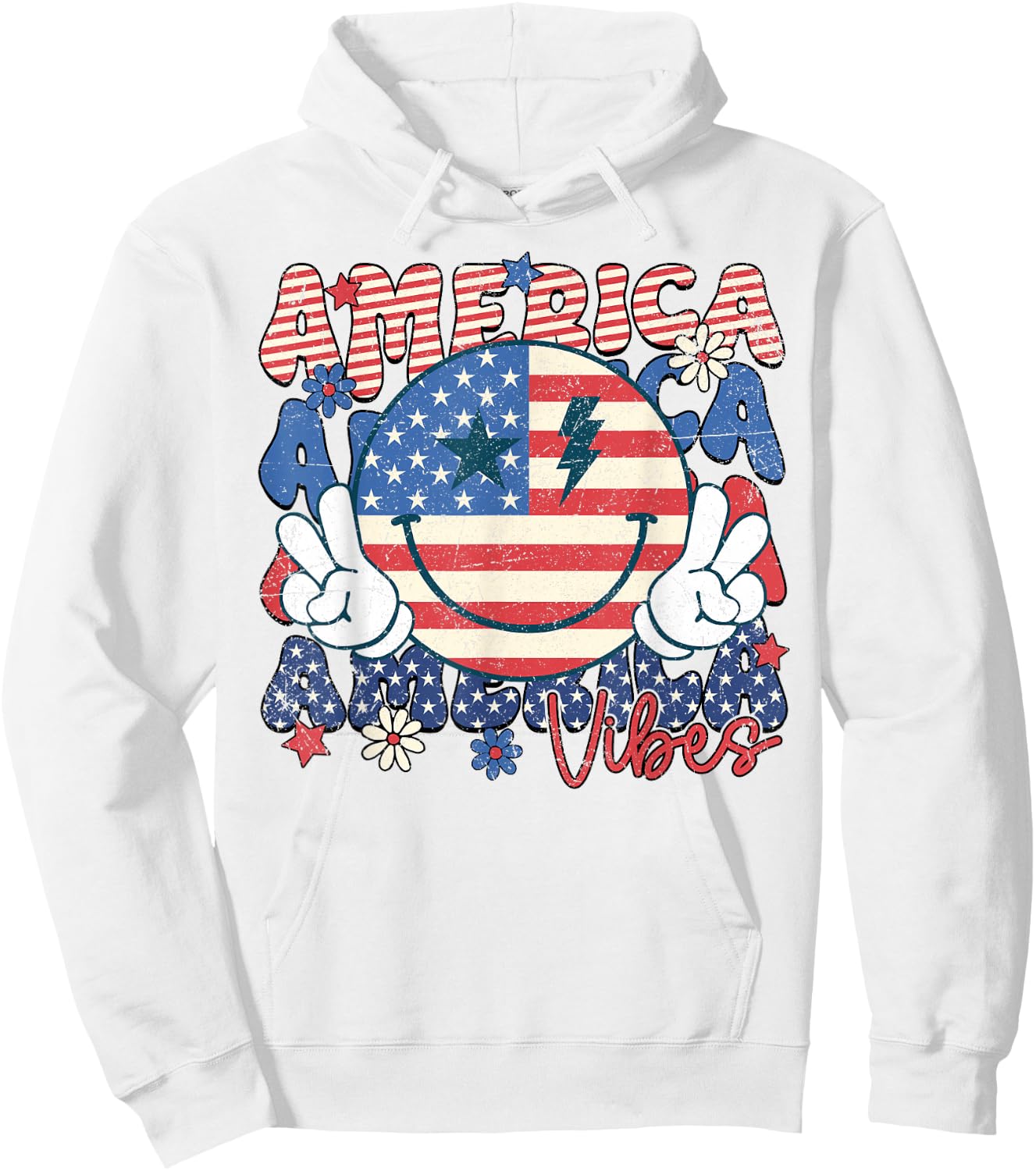 Retro 4th of July America Vibes Smile Face Girls Hoodie - Hoodie | White