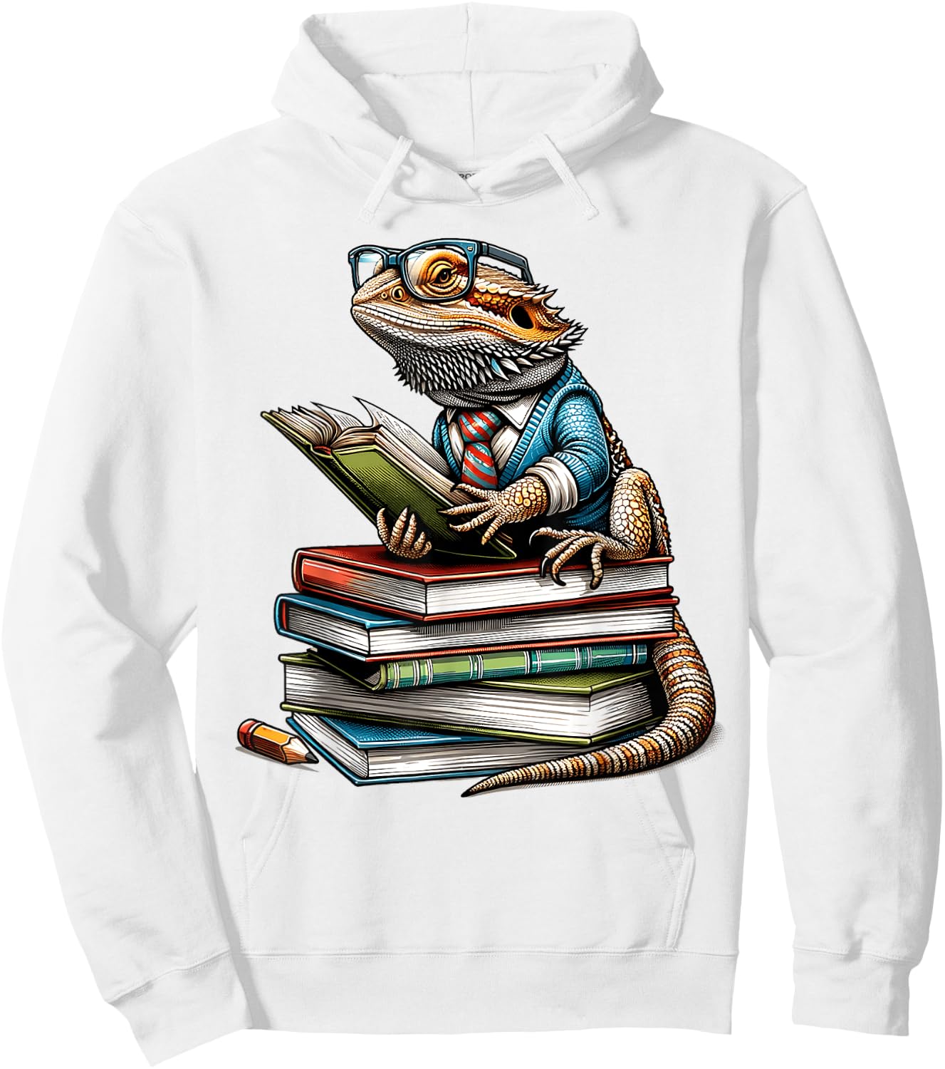Bearded Dragon Reading Books Matching Bookworm Librarian Hoodie - Hoodie | White