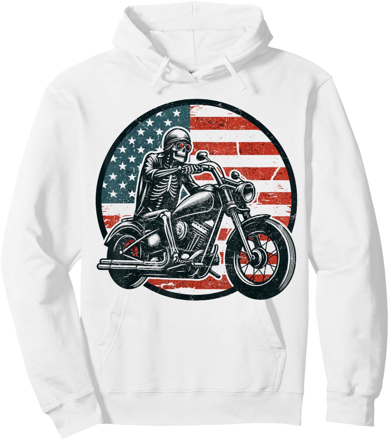 US Flag Motorcycle Skeleton Biker 4th July American Men Dad Hoodie - Hoodie | White