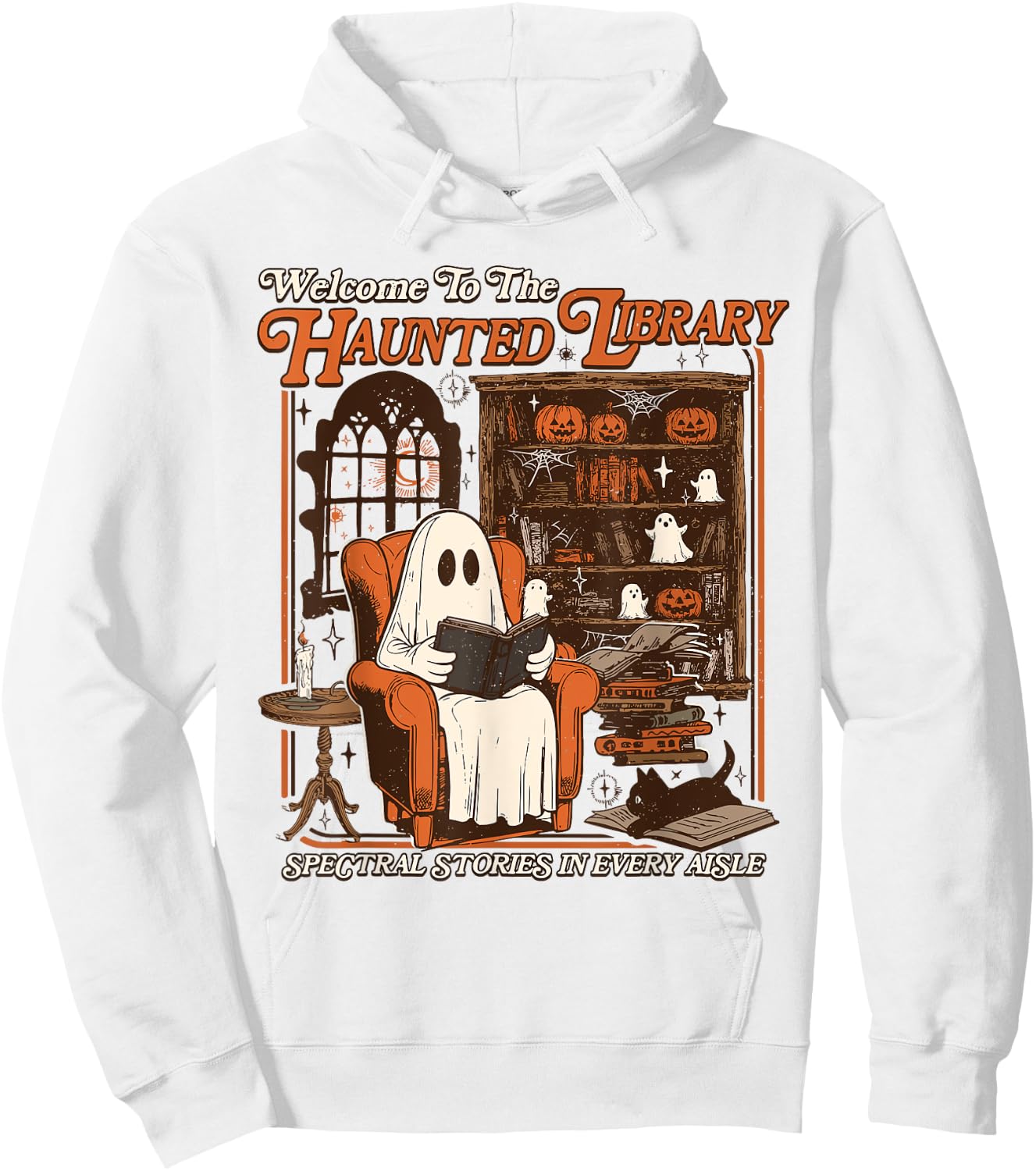 Halloween Funny Ghost Welcome To The Haunted Library Hoodie - Hoodie | White