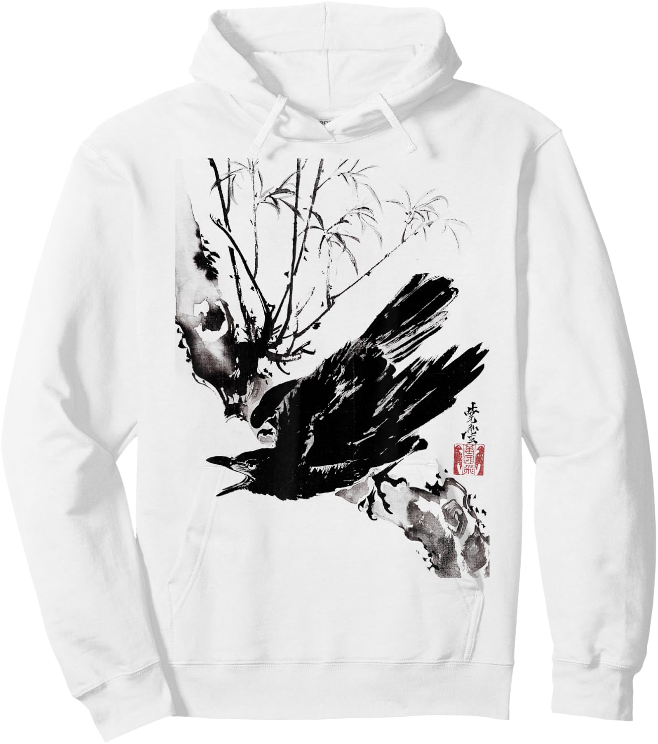 Crow Raven Bird Gothic Vintage Japanese Ukiyo-e Woodblock Hoodie - Hoodie | White