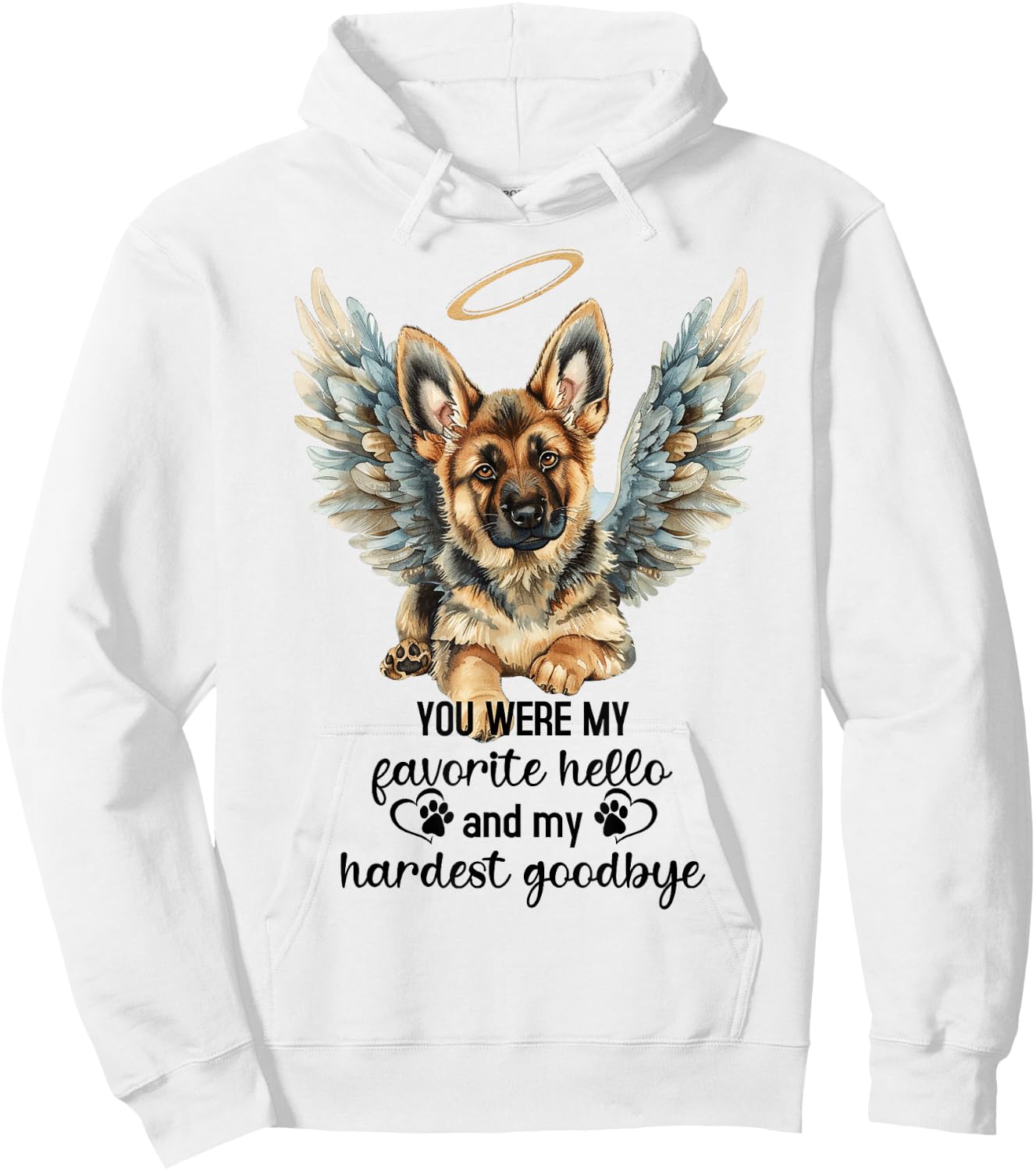 German Shepherd Dog Memorial Angel Paw Prints Wings Pet Loss Hoodie - Hoodie | White