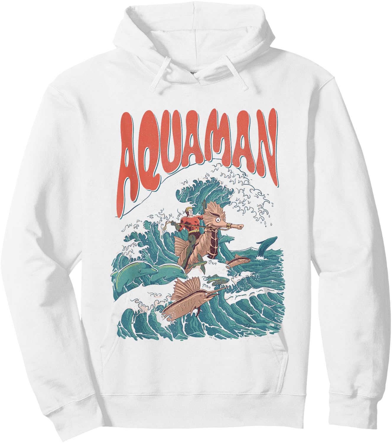 DC Comics Aquaman Kanagawa Wave Vintage Superhero Hoodie - Hoodie | White