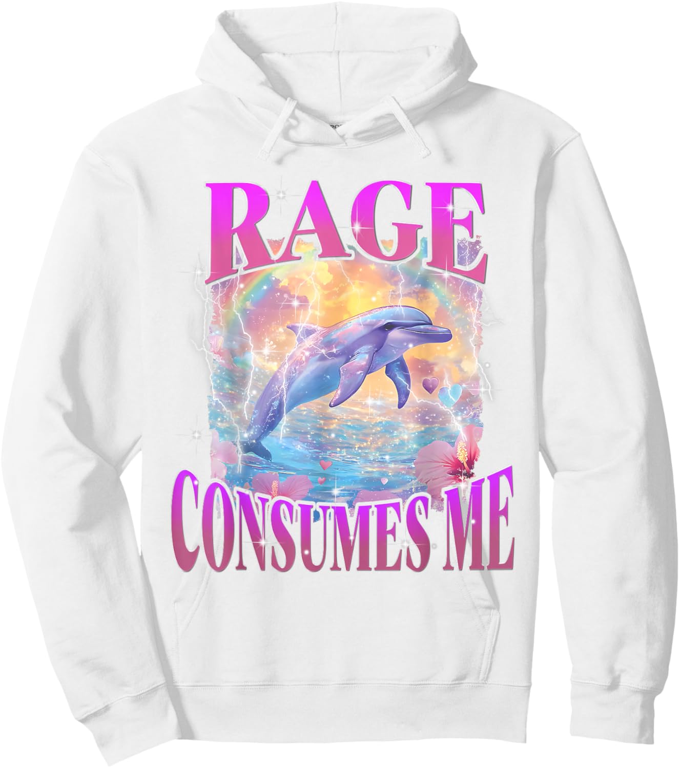 Rage Consumes Me Funny Meme Silly Dolphin Rainbow Hoodie - Hoodie | White