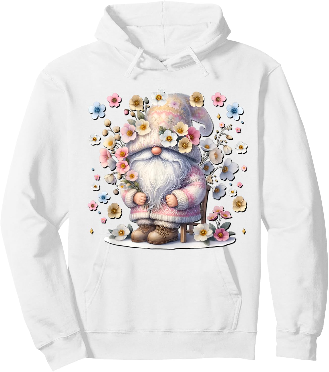 Colorful Wildflower Gnome For Girls And Women Pink Floral Hoodie - Hoodie | White