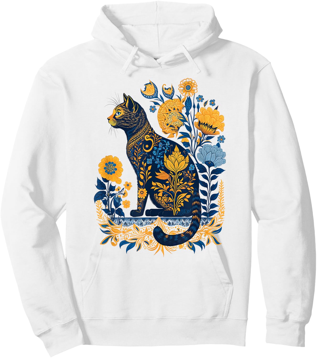 Ukraine Cat Cute Floral Vintage Ukrainian Flag & Vyshyvanka Men Women Kids Hoodie - Hoodie | White