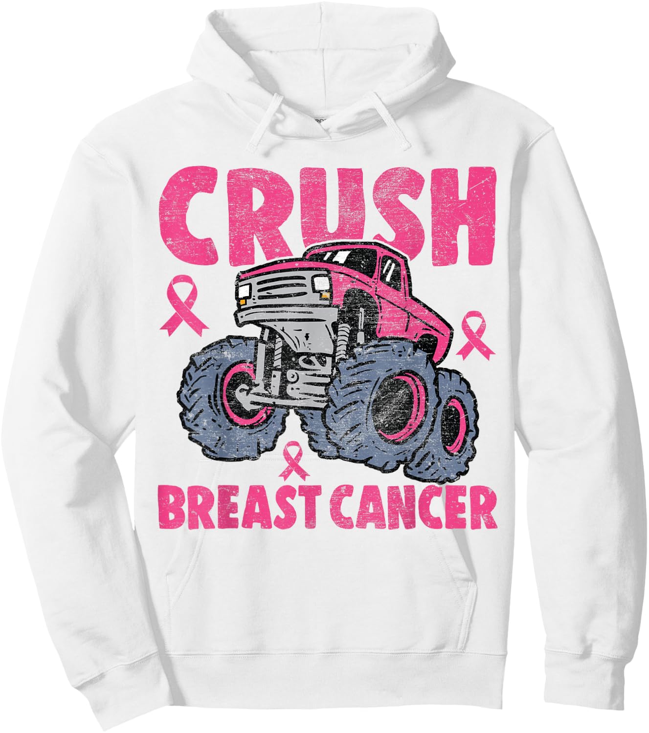Crush Breast Cancer Awareness Monster Truck kids Boys Girls Hoodie - Hoodie | White