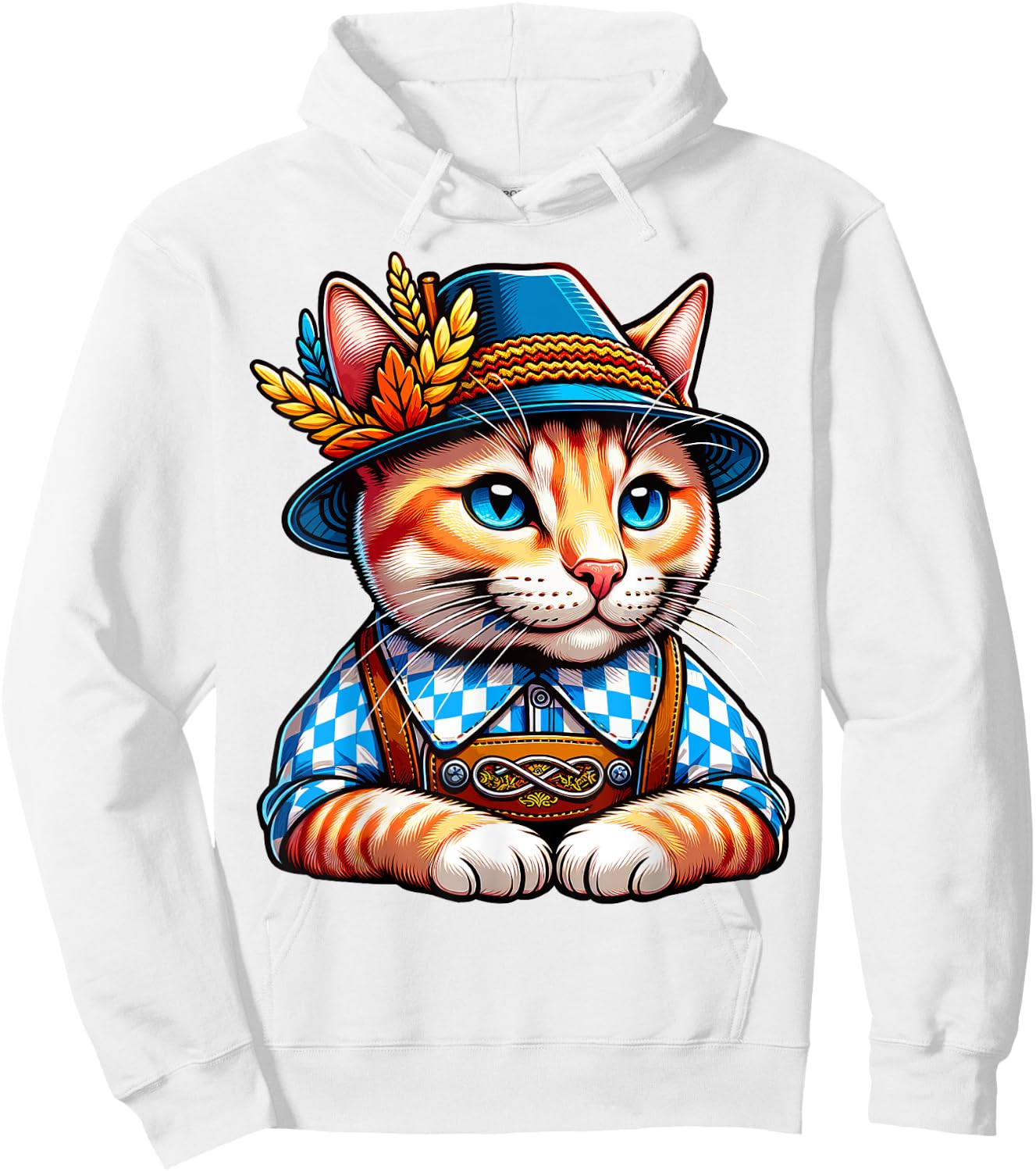 Oktoberfest Cat Funny German Bavarian Lederhosen Cat Lover Hoodie - Hoodie | White