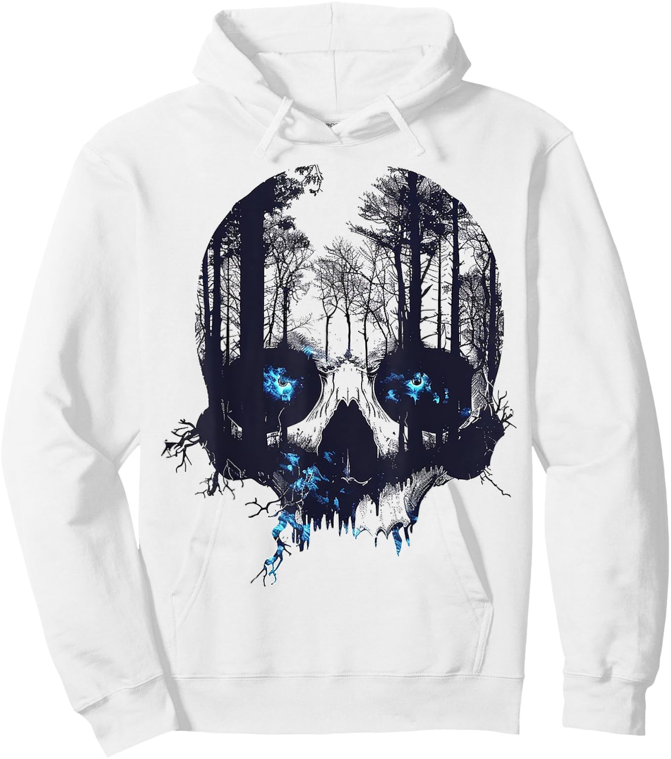 Skull Costume Halloween Spooky Blue Eyes Art Skull Hoodie - Hoodie | White