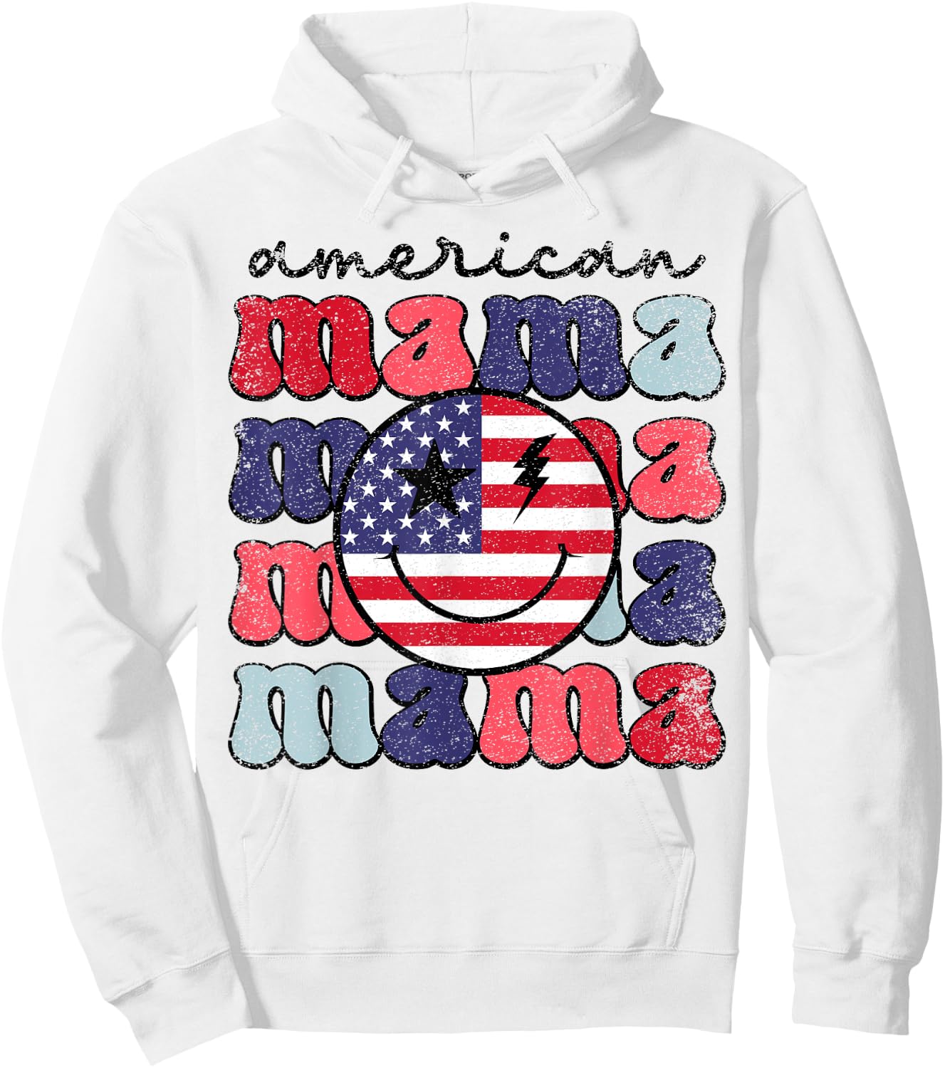 American Mama Retro USA Flag Patriotic Cute 4th Of July Men Hoodie - Hoodie | White