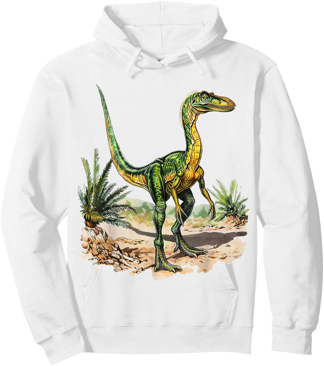 Compsognathus Dinosaur Graphic Illustration Compsognathus Hoodie - Hoodie | White