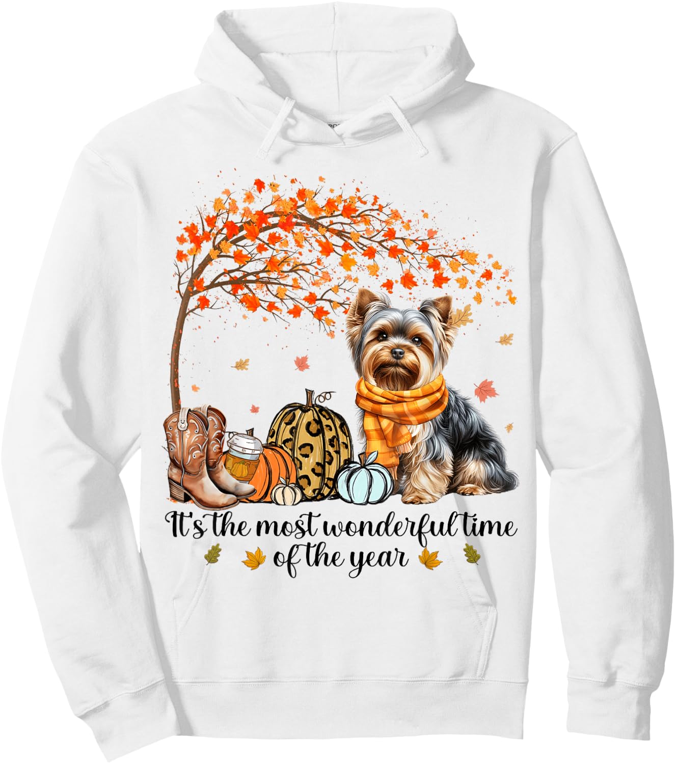 It’s The Most Wonderful Time Yorkie Pumpkins Autumn Fall Hoodie - Hoodie | White