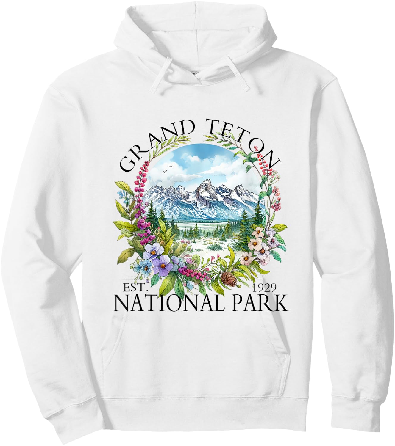 Floral Grand Teton National Park Hiking Camping Outdoor Hoodie - Hoodie | White
