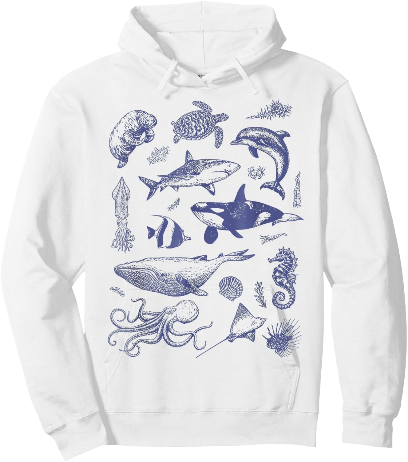 Vintage 90s Tattoo Sea Animal Ocean Nature Hoodie - Hoodie | White