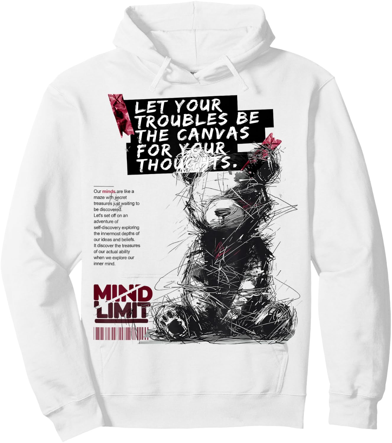 Bear | Frontprint | Art Graphic Animal Motif Artwork Bear Hoodie - Hoodie | White
