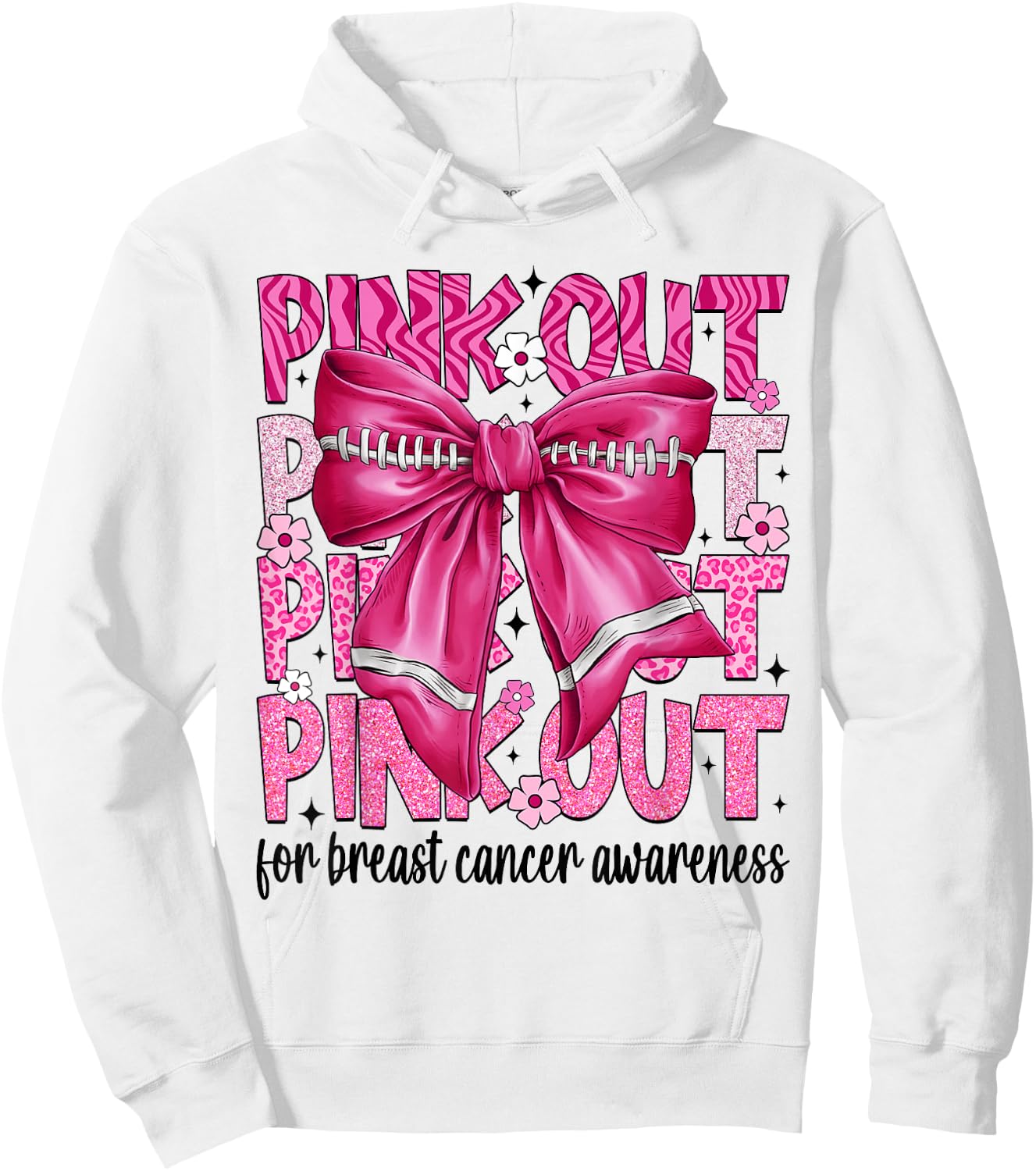 Coquette Bow Pink Out Football Team Breast Cancer Awareness Hoodie - Hoodie | White