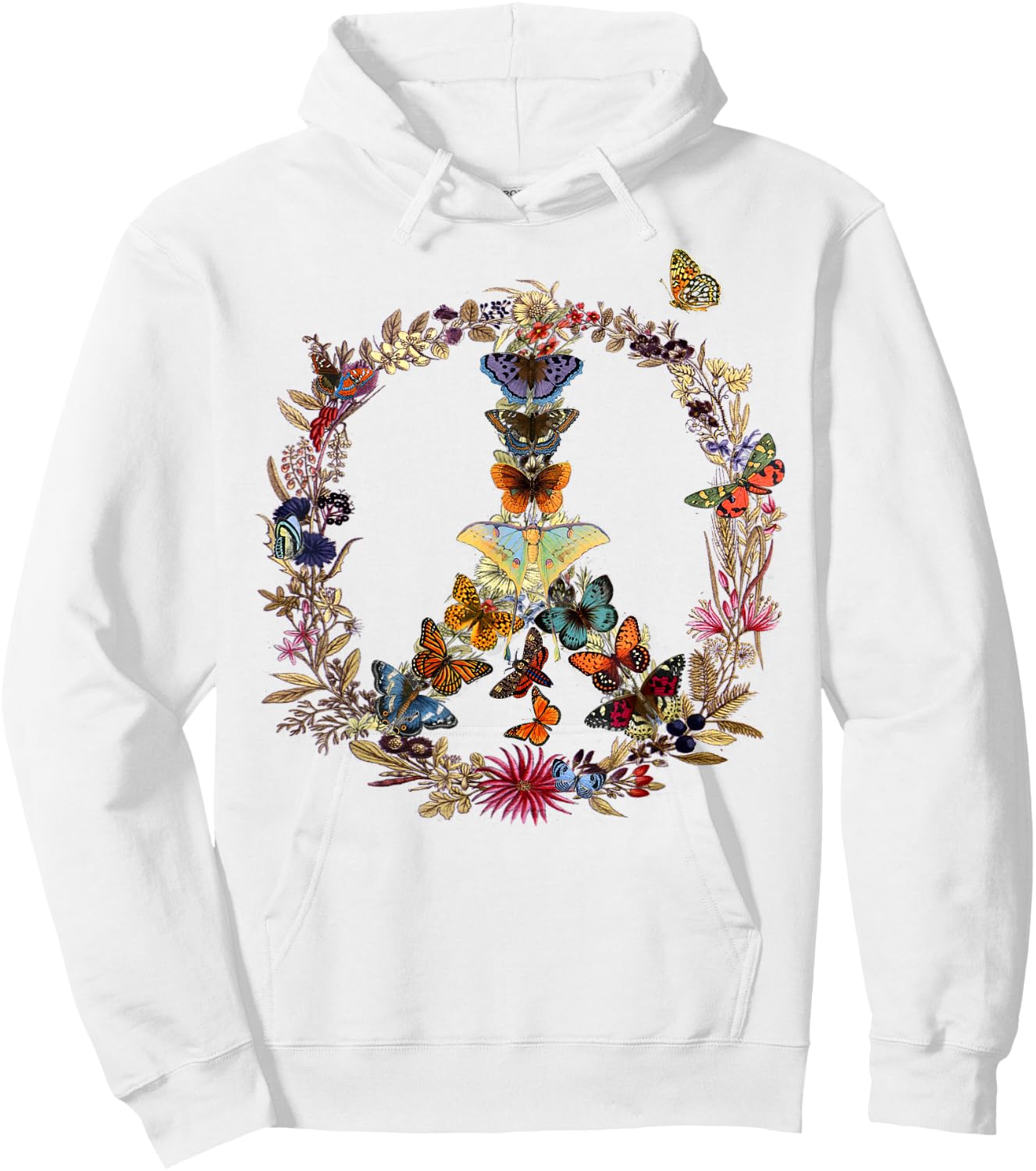 Peace Sign Butterflies flowers 60's 70s Retro Hippie Hoodie - Hoodie | White
