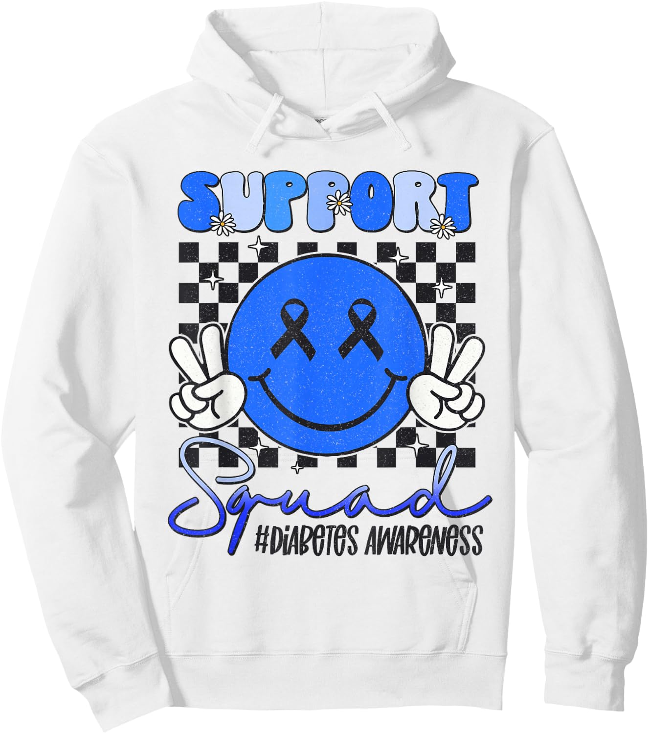 Support Squad Diabetes Awareness Blue Smile Face T1D Type 1 Hoodie - Hoodie | White