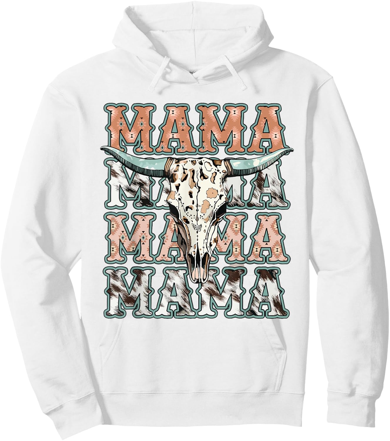 Groovy Mama Western Cow Skull Matching Family Mother's Day Hoodie - Hoodie | White
