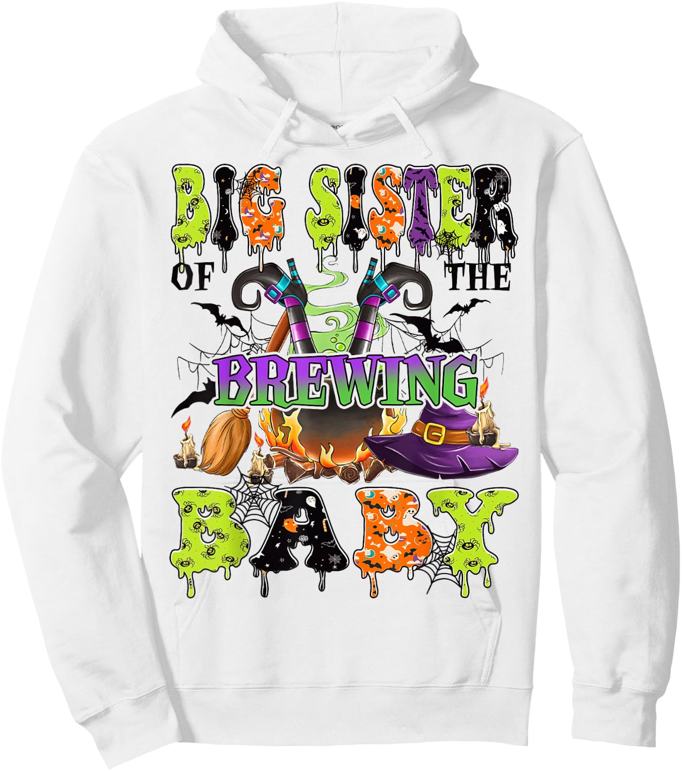 Big Sister Of The Brewing Baby Spooky Halloween Baby Shower Hoodie - Hoodie | White
