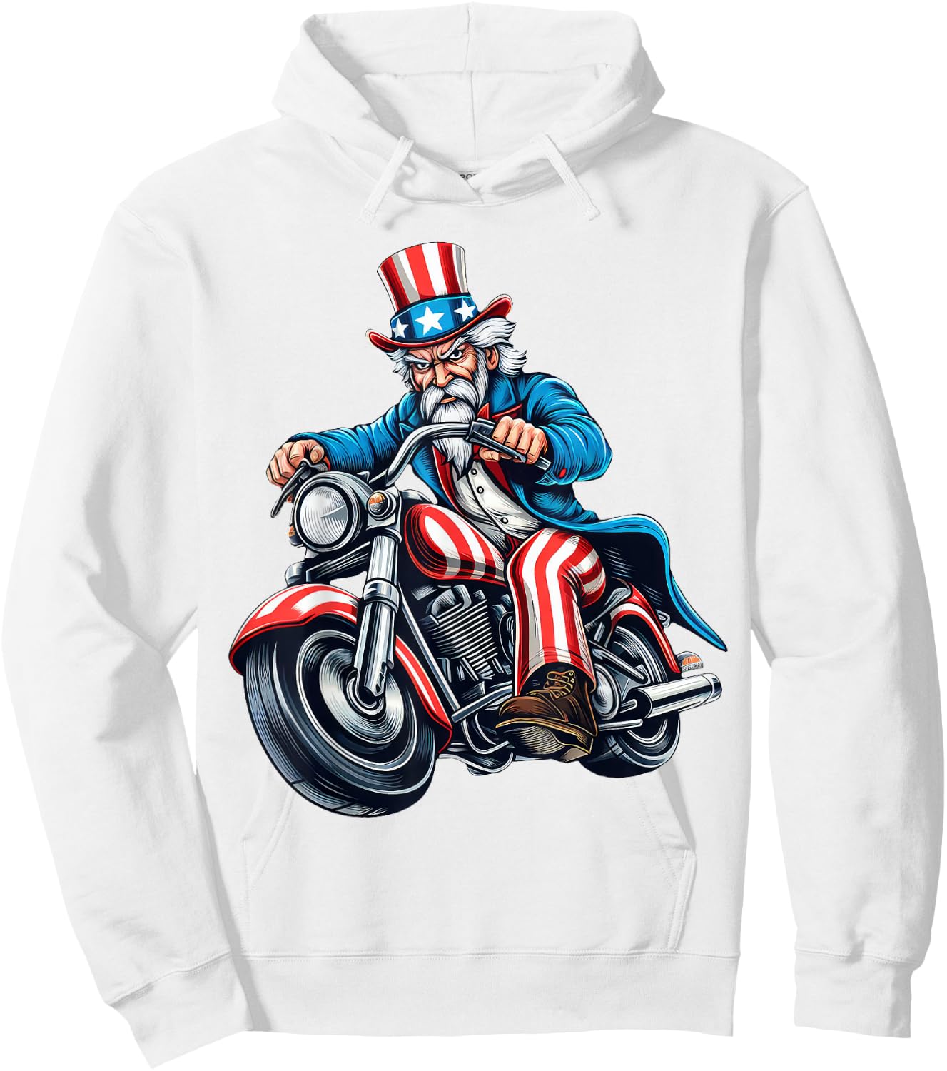 Uncle Sam Riding Motorcycle 4th of July Biker Motorcyclist Hoodie - Hoodie | White