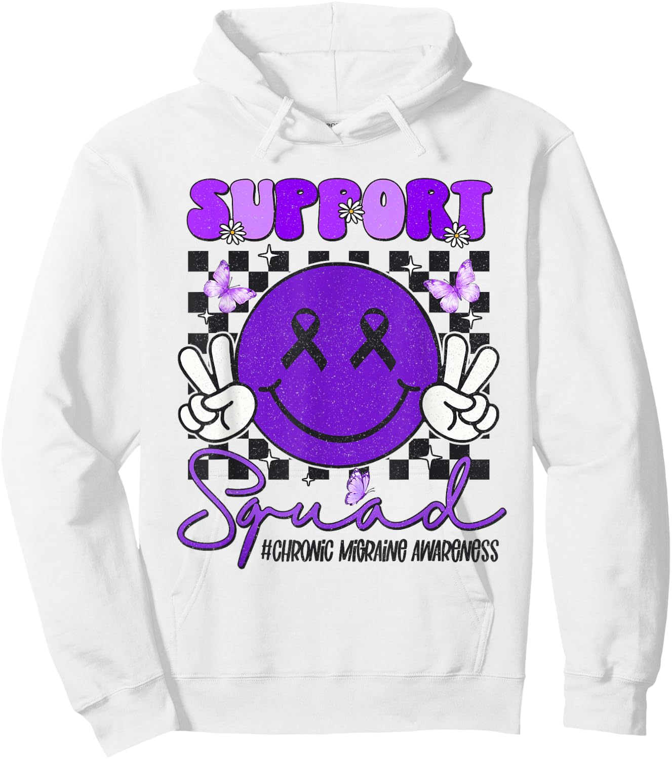 Chronic Migraine Awareness Support Smile Face Purple Ribbon Hoodie - Hoodie | White