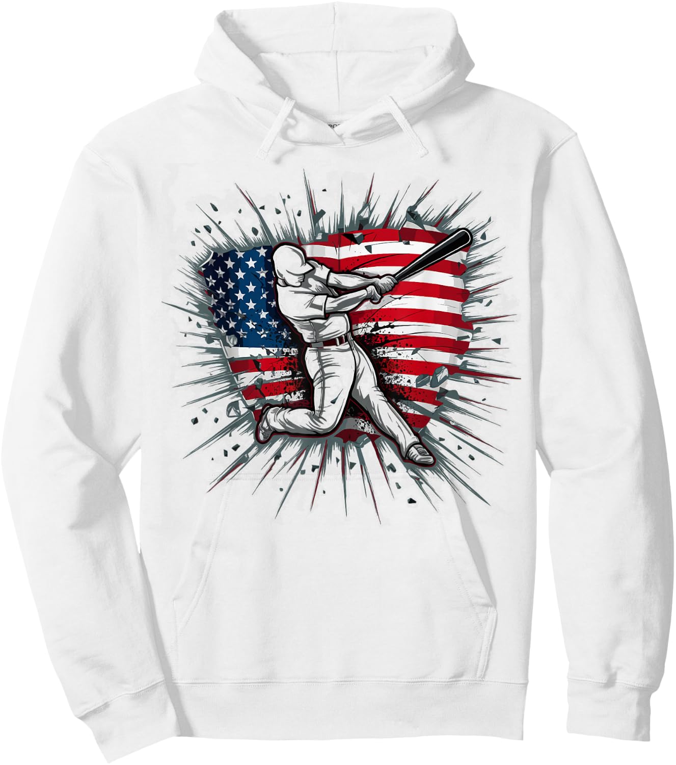 Patriotic Baseball 4th of July US American Flag Boys Vintage Hoodie - Hoodie | White